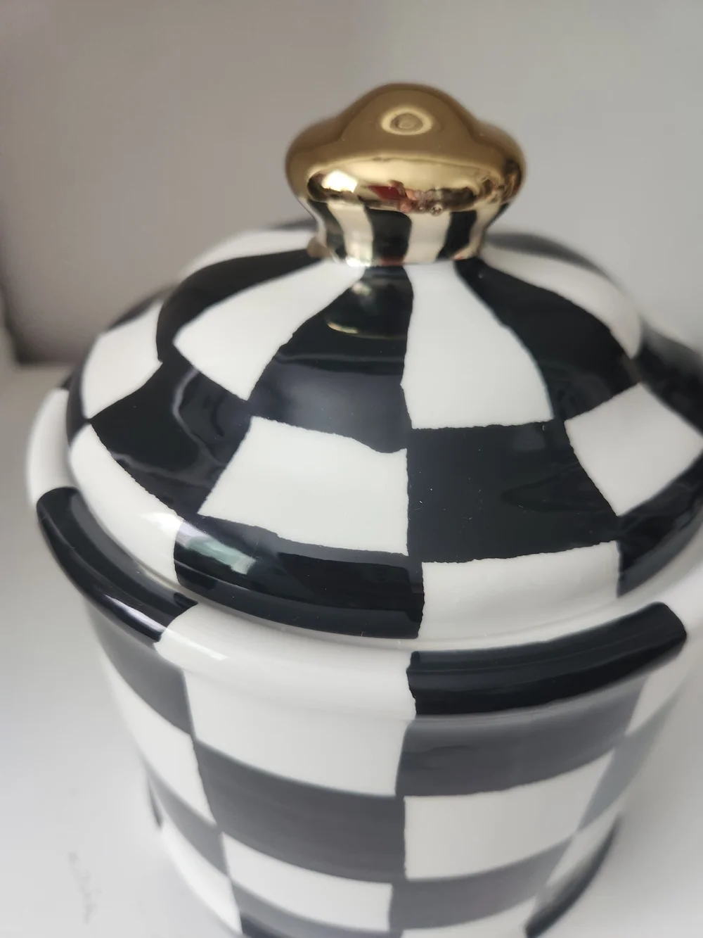 Black & White Check Ceramic Canister with Gold Knob